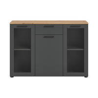 LOWBOARD  in 120/84/38 cm  - Schwarz/Eiche Artisan, Design, Glas/Holzwerkstoff (120/84/38cm) - MID.YOU