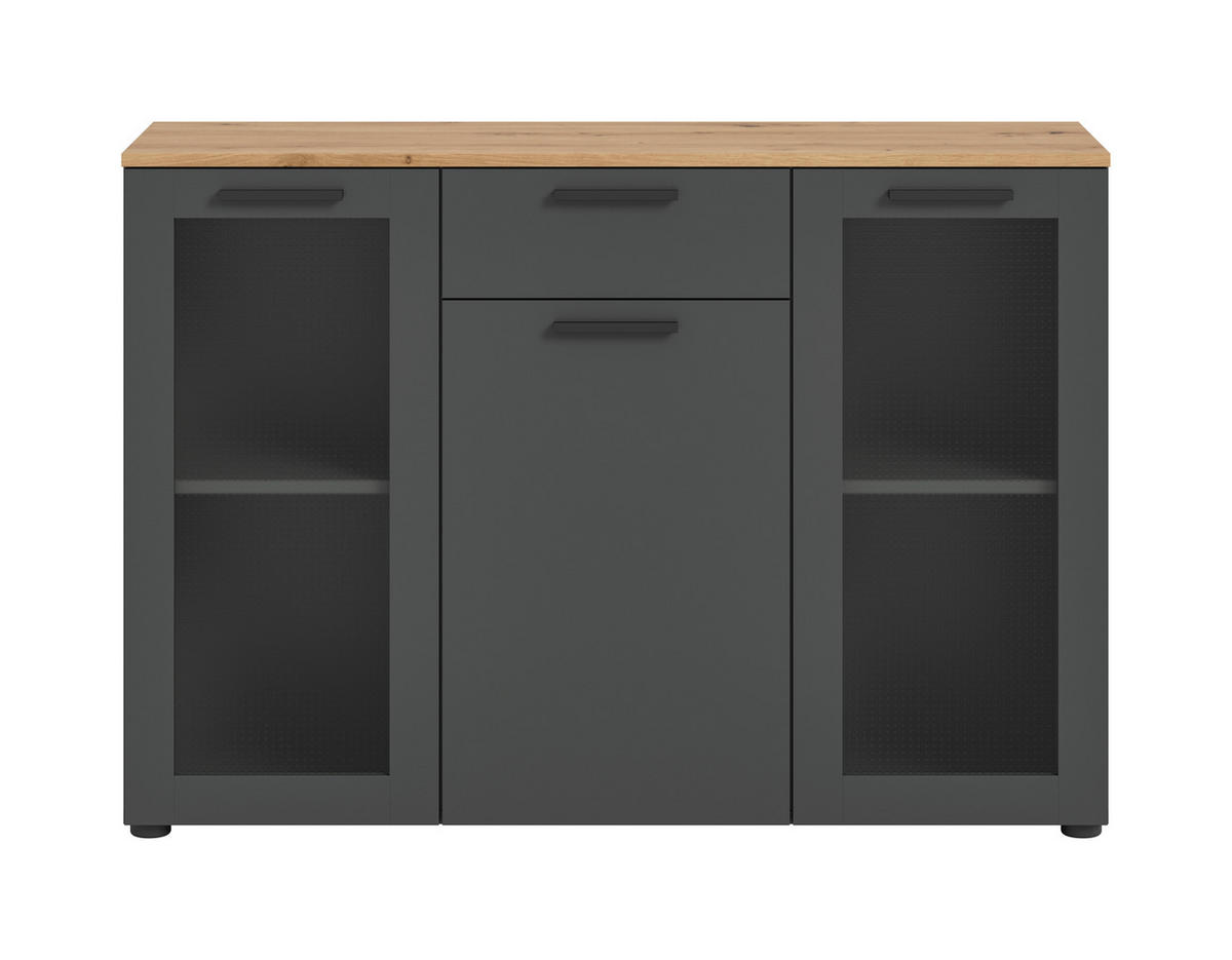 LOWBOARD  in 120/84/38 cm  - Schwarz/Eiche Artisan, Design, Glas/Holzwerkstoff (120/84/38cm) - MID.YOU