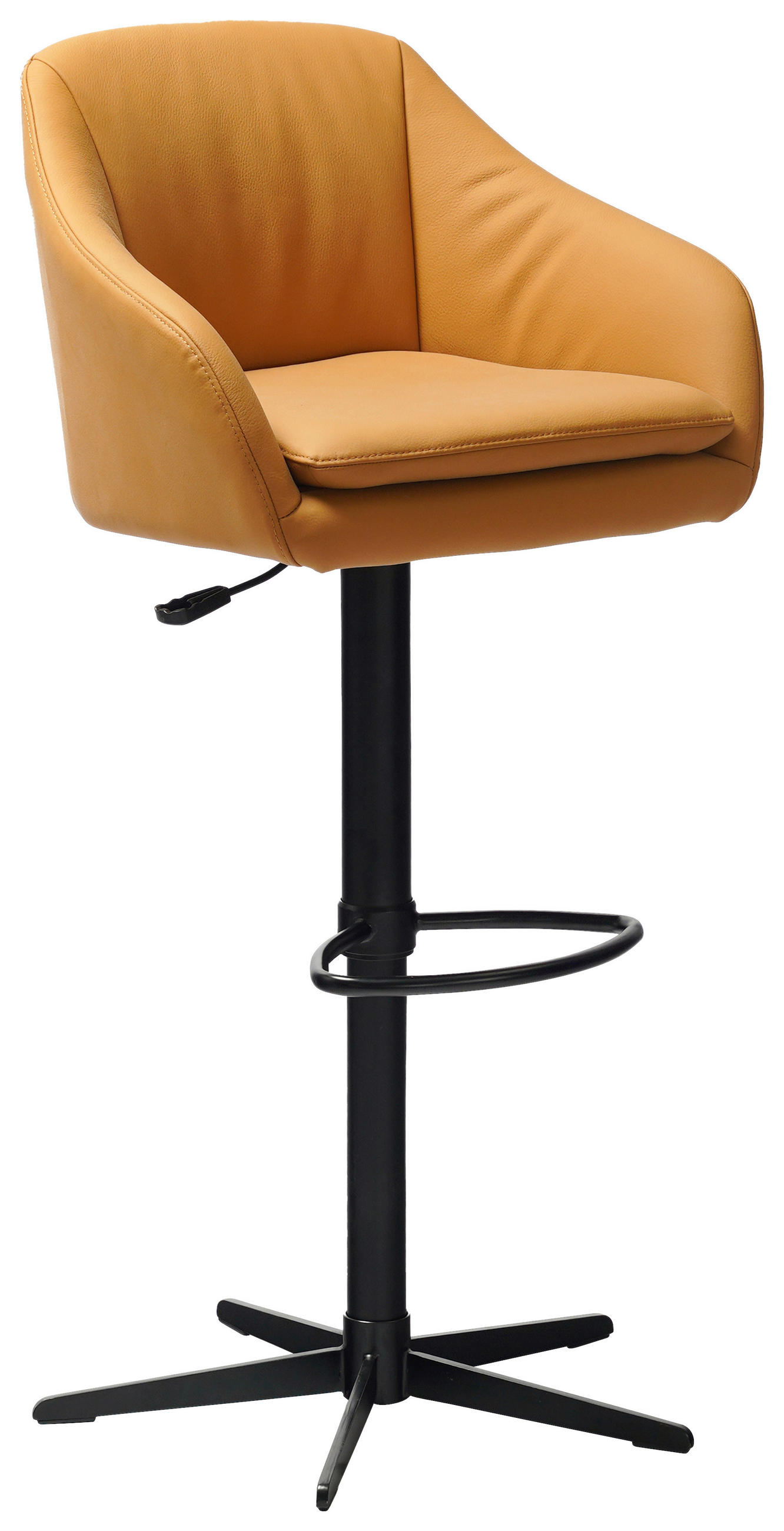 BARHOCKER Echtleder Cognac, Schwarz Eisen Sitzfläche 360° drehbar, inklusive Armlehnen  - Cognac/Schwarz, Design, Leder/Metall (54,5/88-108/53,5cm) - Cassando