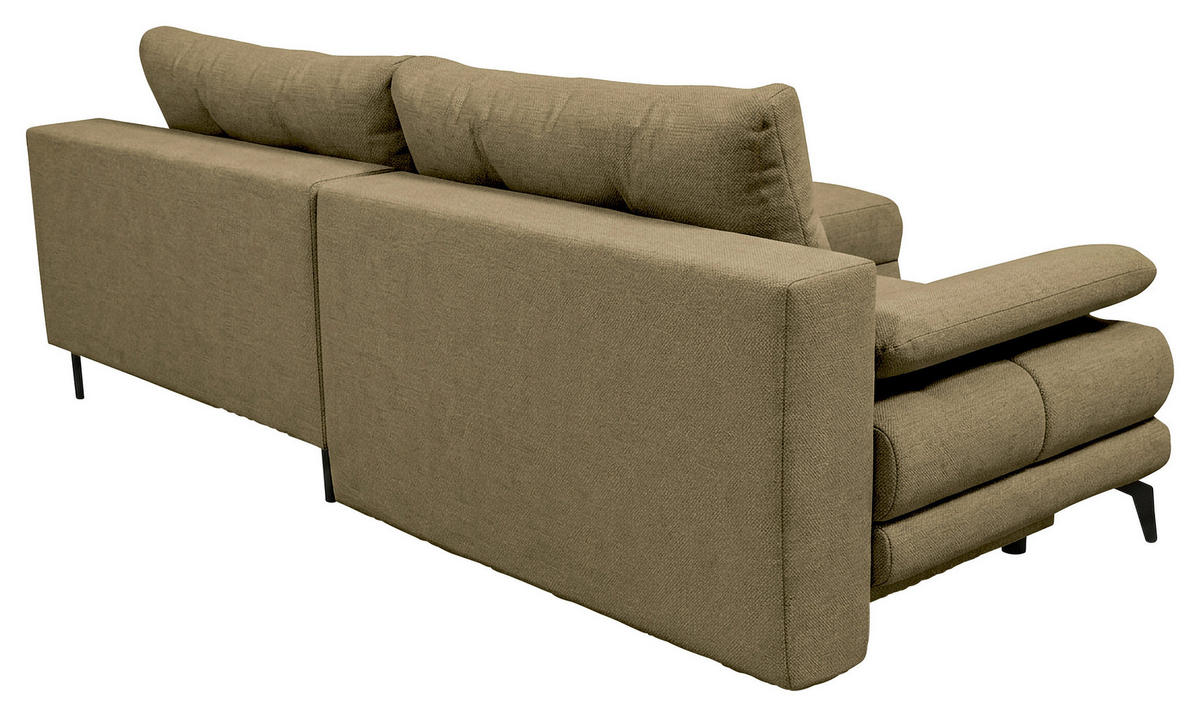 ECKSOFA Olivgrün Struktur Rückenkissen, Bettkasten, Schlaffunktion, Rücken echt, Armteilverstellung, Liegefläche im Originalstoff  - Beige/Schwarz, MODERN, Textil/Metall (263/181cm) - Carryhome