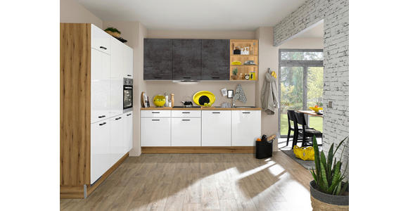 ECKKÜCHE 180/240 cm in Eichefarben, Weiß Hochglanz - Eichefarben/Weiß Hochglanz, Design, Holzwerkstoff/Metall (180/240cm) - Xora