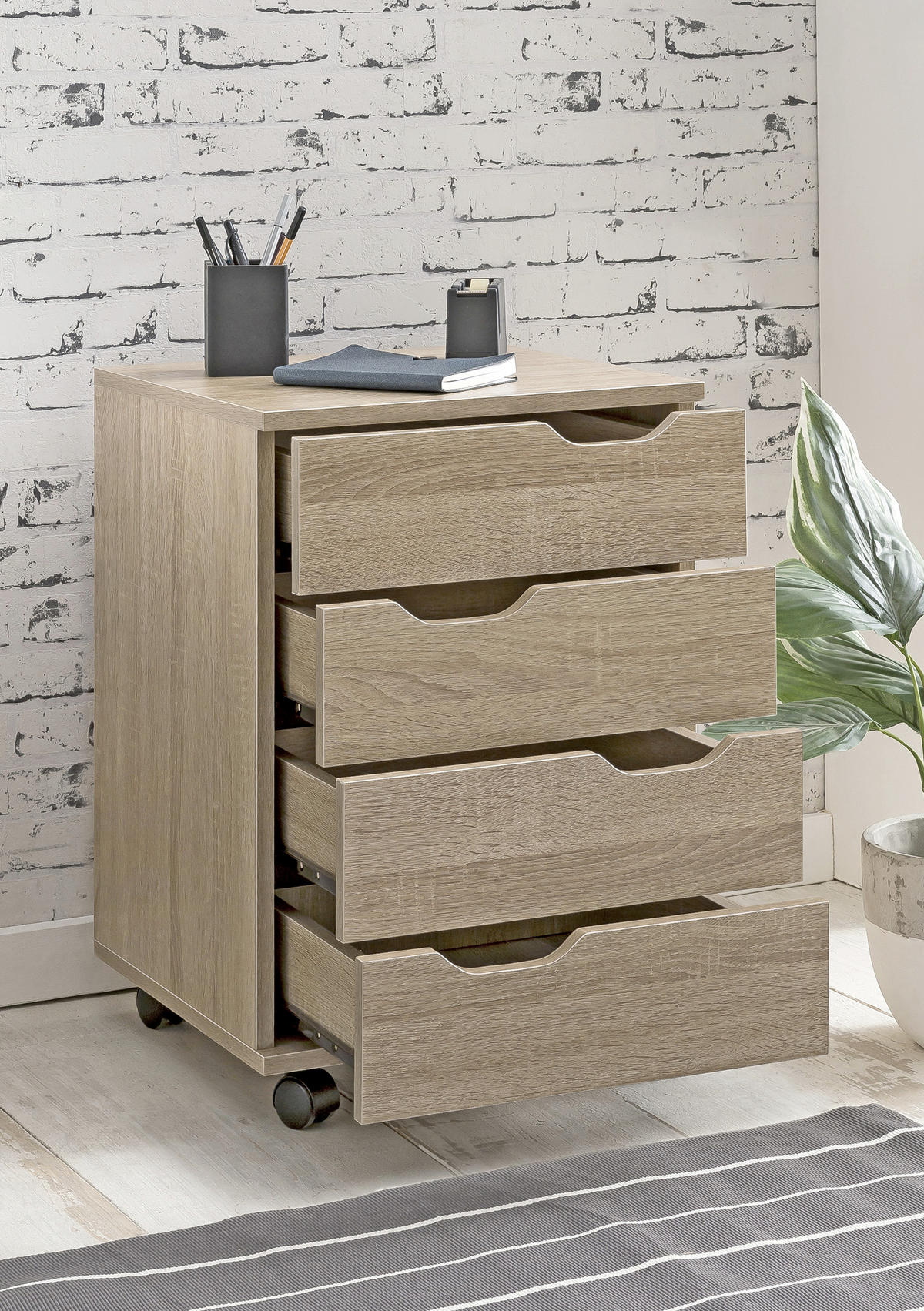 ROLLCONTAINER 40/60/40 cm  - Eichefarben, Modern, Holzwerkstoff/Kunststoff (40/60/40cm) - MID.YOU