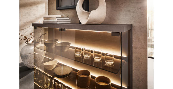 VITRINE Eiche dunkel  117/128/38 cm  - Eiche dunkel, Design, Glas/Holz (117/128/38cm) - Belluti