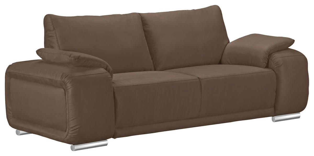 2-SITZER-SOFA Lederlook Braun  - Chromfarben/Braun, KONVENTIONELL, Textil/Metall (212/85/95cm) - Carryhome