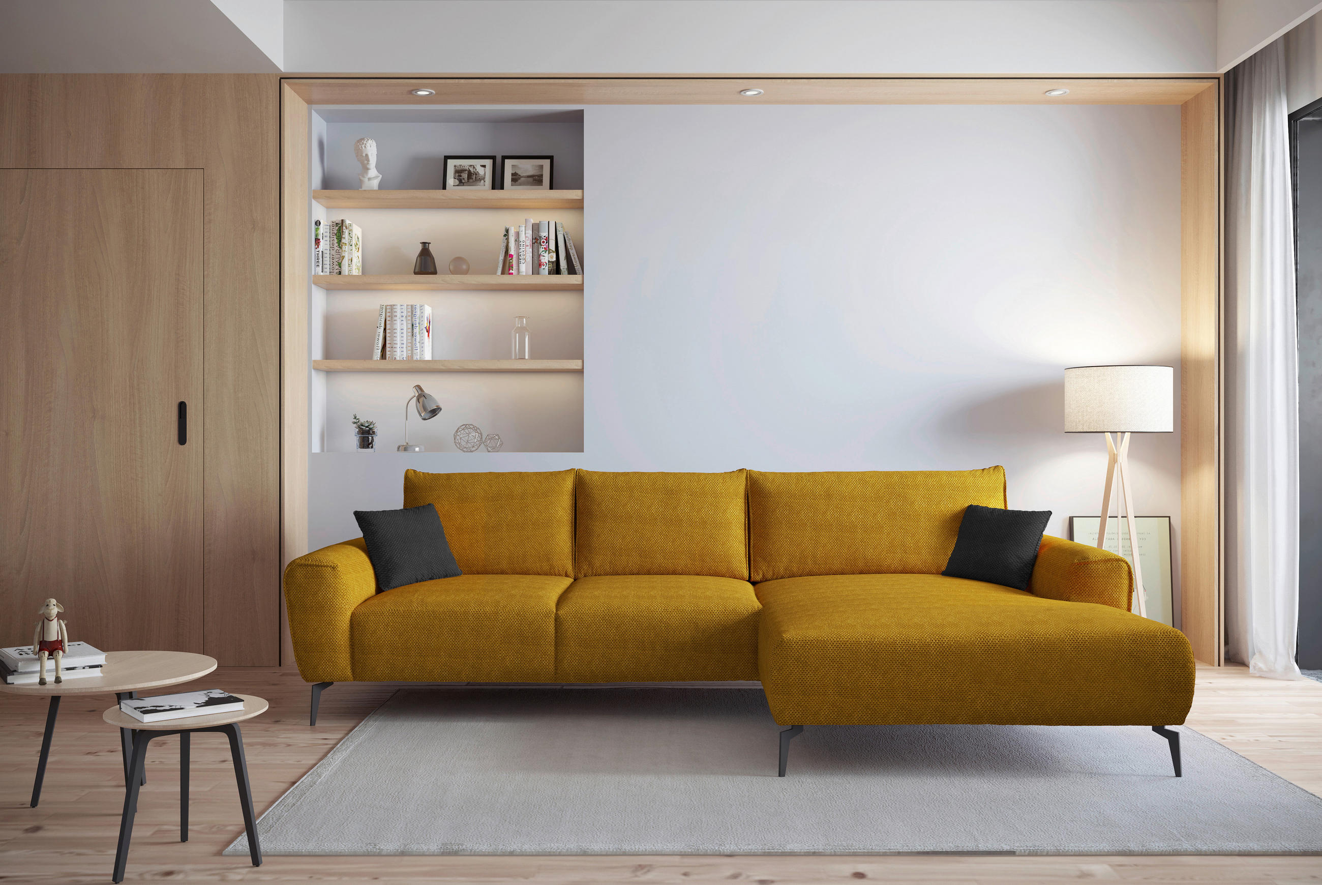 ECKSOFA in Webstoff Gelb  272/170 cm  - Gelb/Schwarz, Design, Textil/Metall (272/170cm) - Welnova