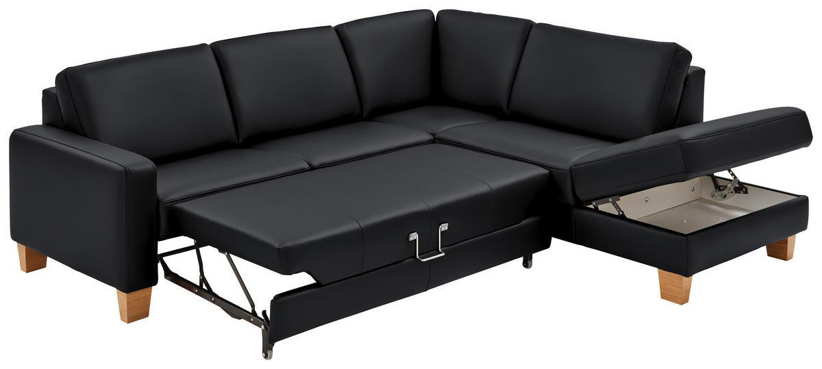 ECKSOFA in Echtleder Anthrazit  257/235 cm  - Eiche Bianco/Anthrazit, Natur, Leder/Holz (257/235cm) - Valdera