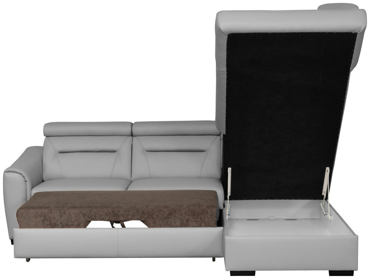 ECKSOFA  in Lederlook Echtleder Platinfarben  - Platinfarben/Wengefarben, Design, Leder/Holz (260/212cm) - Celina Home