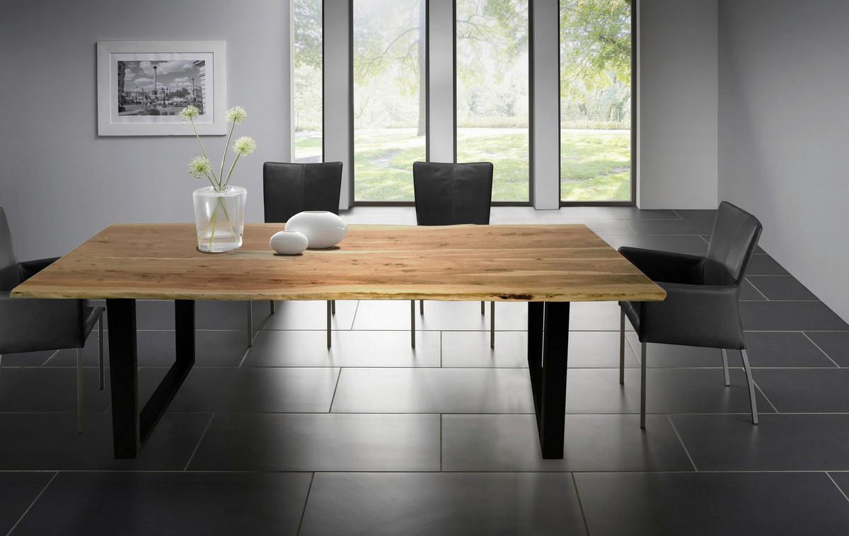 ESSTISCH 160/85/76 cm Echtholz  Holz, Metall rechteckig Naturfarben, Schwarz  - Schwarz/Naturfarben, MODERN, Holz/Metall (160/85/76cm) - MID.YOU
