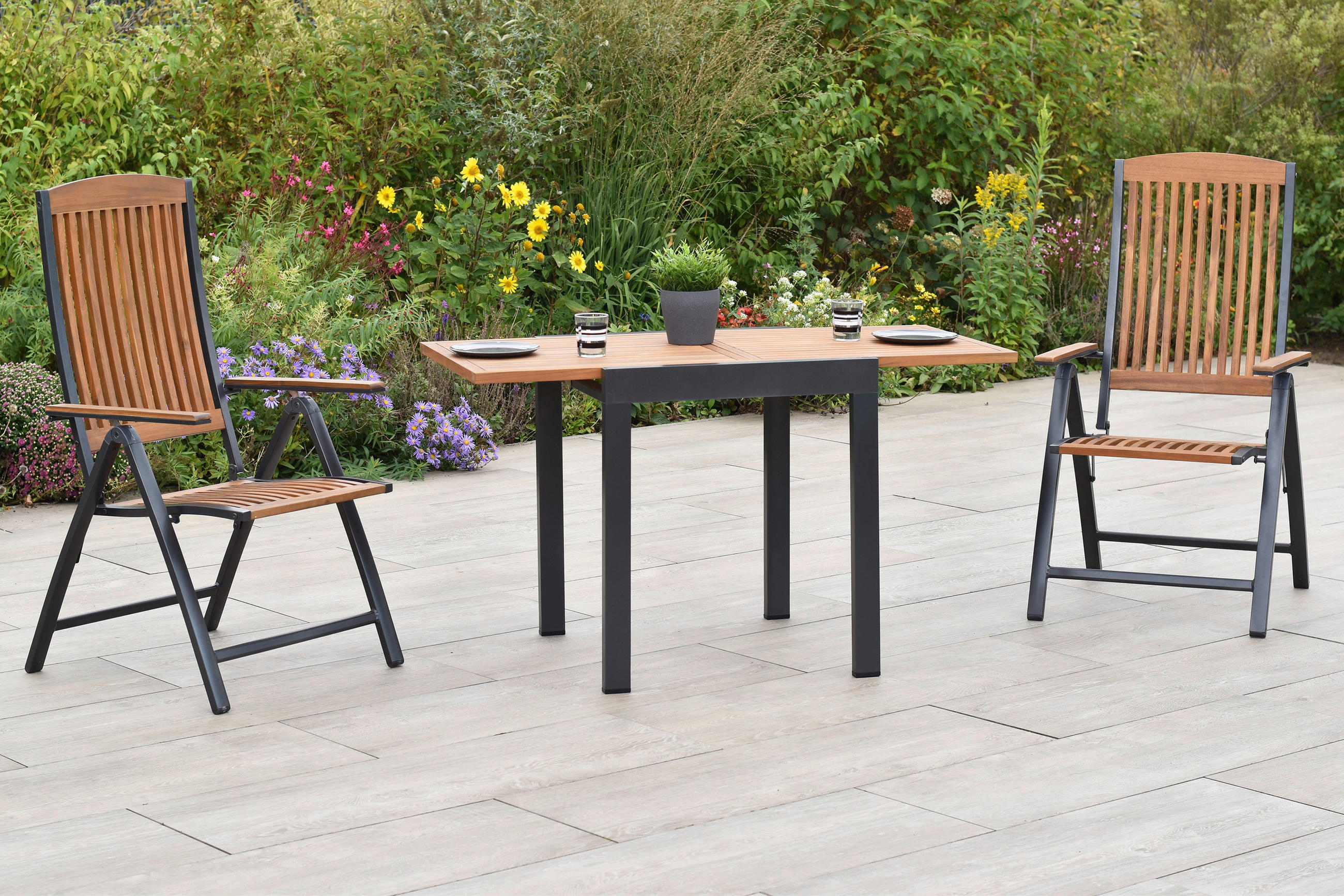 GARTENSET Akazie massiv Aluminium  - Graphitfarben/Naturfarben, MODERN, Holz/Metall - Gardenson