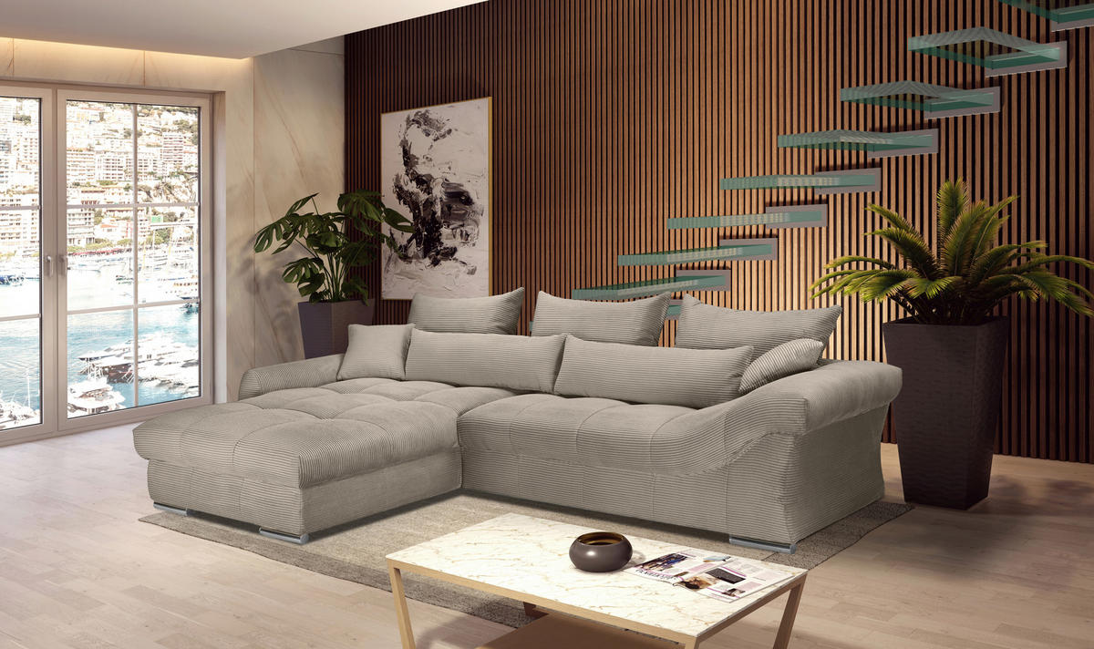 ECKSOFA Taupe Cord  - Taupe/Chromfarben, KONVENTIONELL, Textil/Metall (225/335cm) - Carryhome