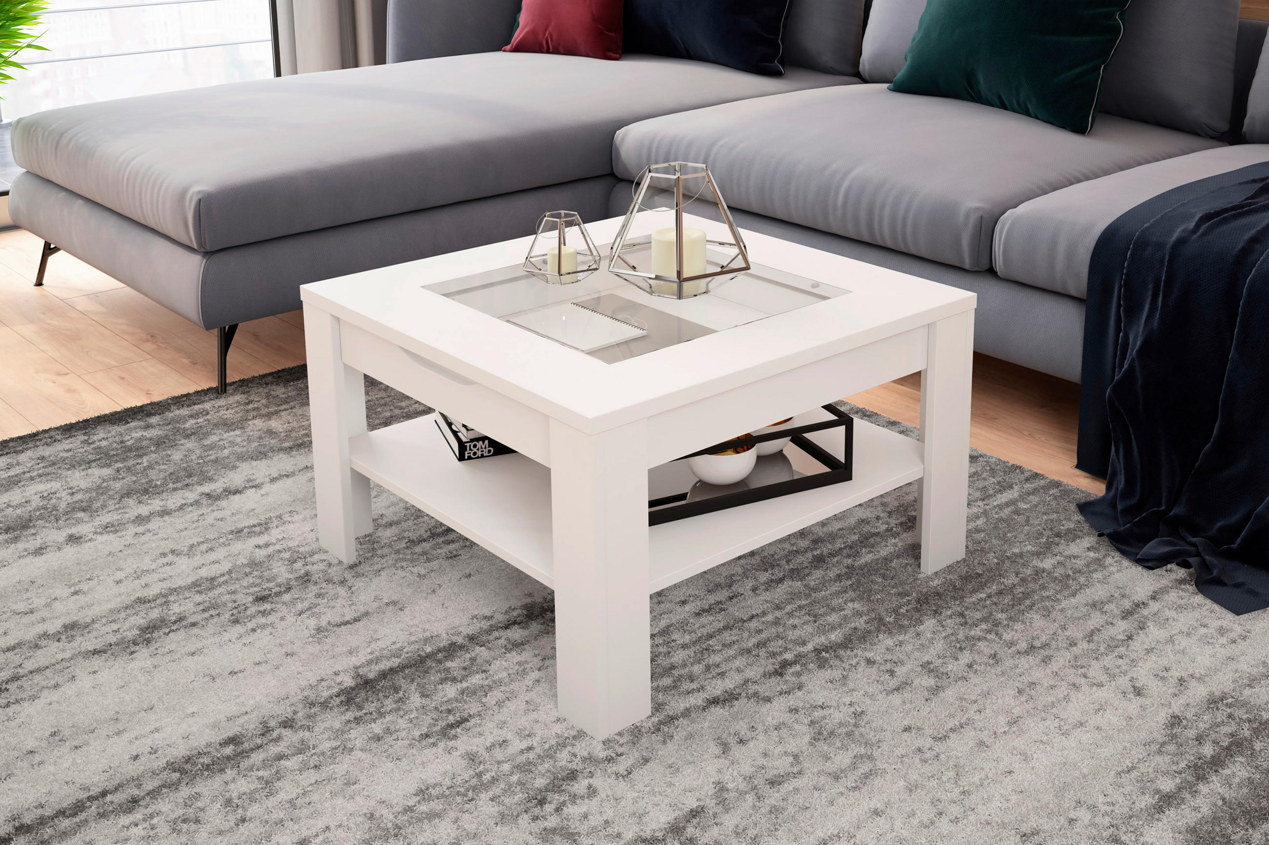 COUCHTISCH quadratisch Weiß  - Weiß, Design, Glas/Holzwerkstoff (67/43/67cm) - MID.YOU