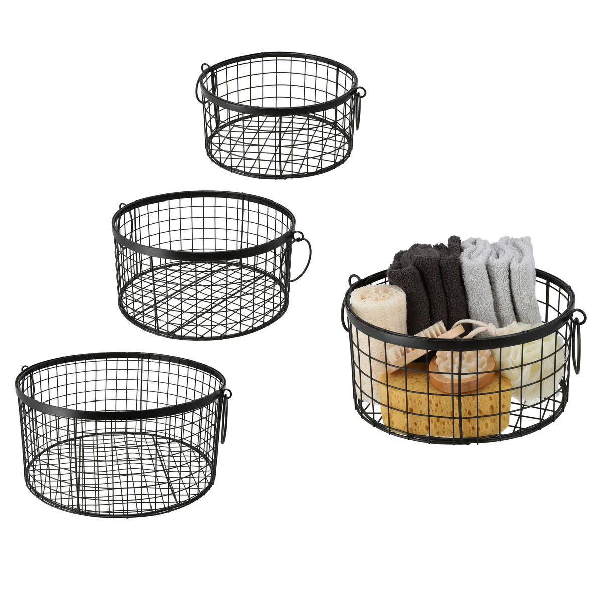 KORBSET 3-teilig  - Schwarz, Basics, Metall