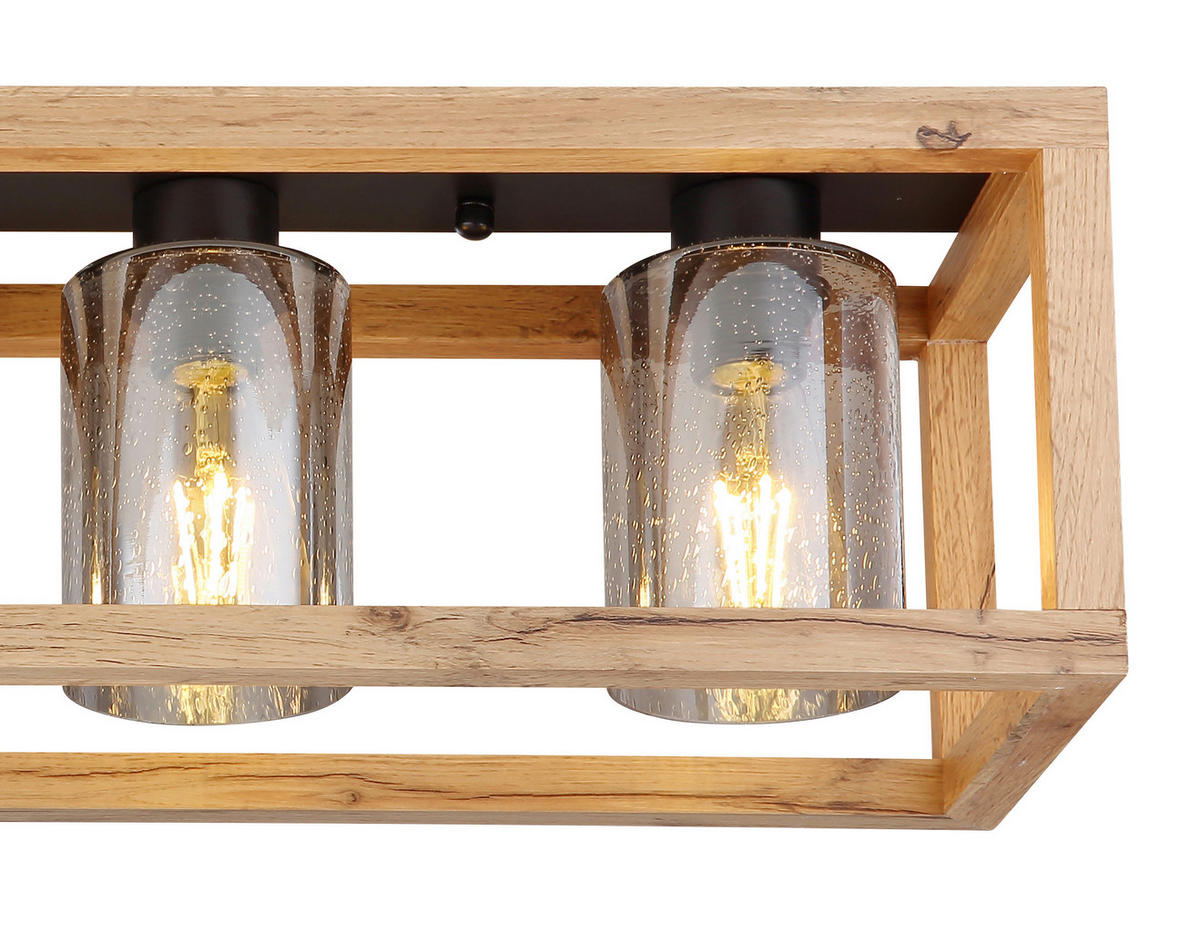 DECKENLEUCHTE 74,5/20/22,5 cm  - Dunkelbraun/Schwarz, Natur, Glas/Holzwerkstoff (74,5/20/22,5cm) - Globo