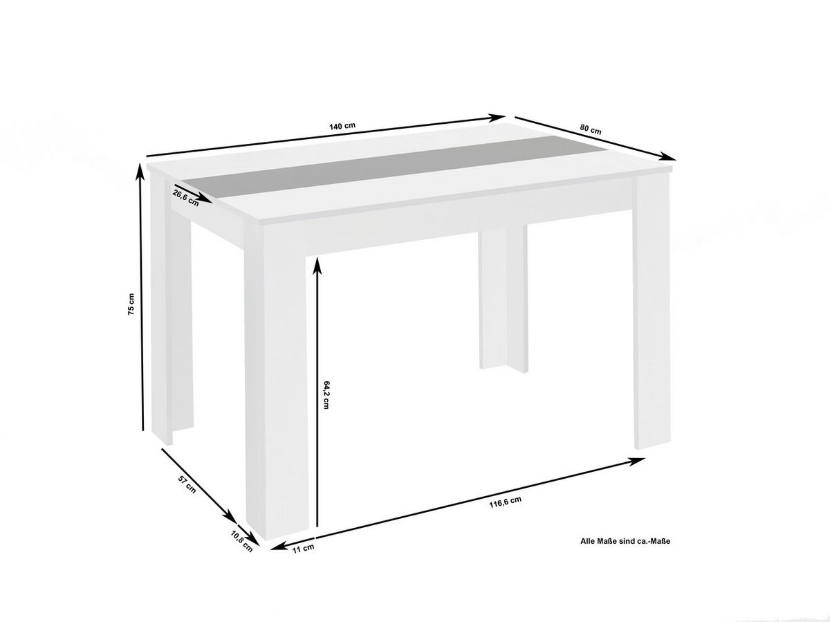 ESSTISCH 120/80/75 cm Nachbildung  Holzwerkstoff schnell aufzubauende und stabile Arbeitsfläche rechteckig Weiß  - Weiß, MODERN, Holzwerkstoff (120/80/75cm) - MID.YOU