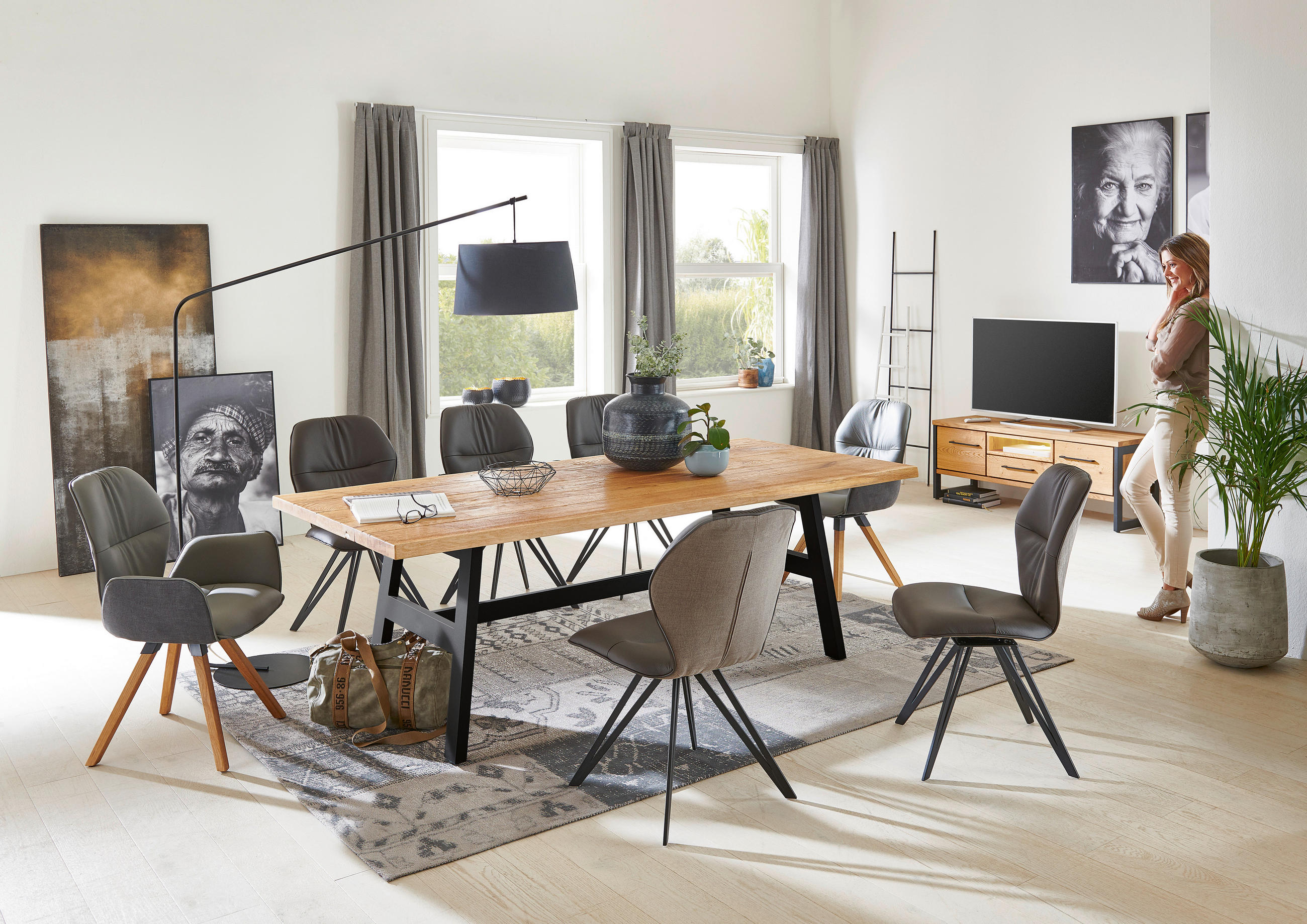 STUHL in Echtleder pigmentiert - Taupe/Schlammfarben, Design, Leder/Textil (58/91/59cm) - Valdera