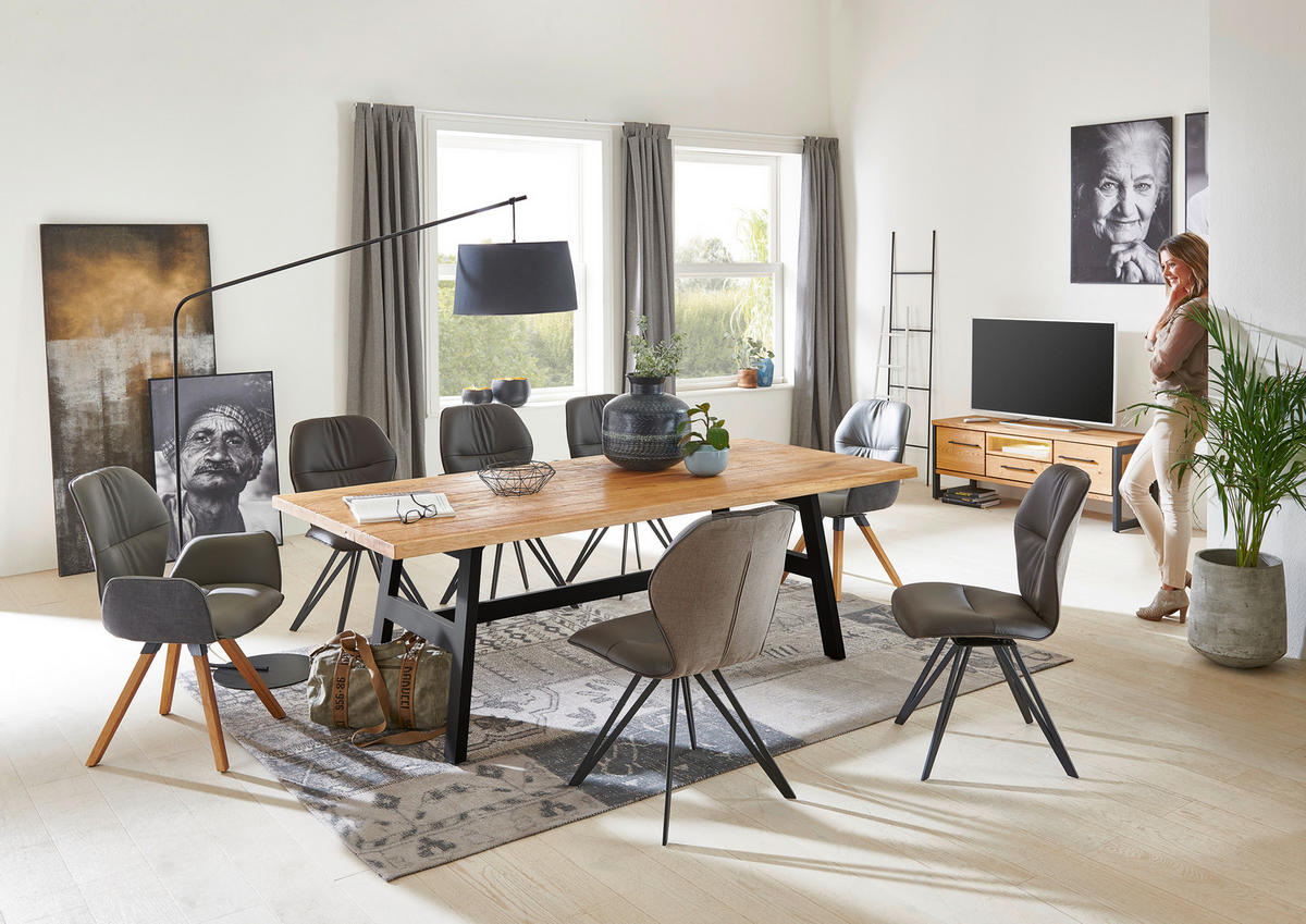 STUHL Echtleder Taupe, Mokka  - Taupe/Schwarz, Design, Leder/Textil (58/91/59cm) - Valdera