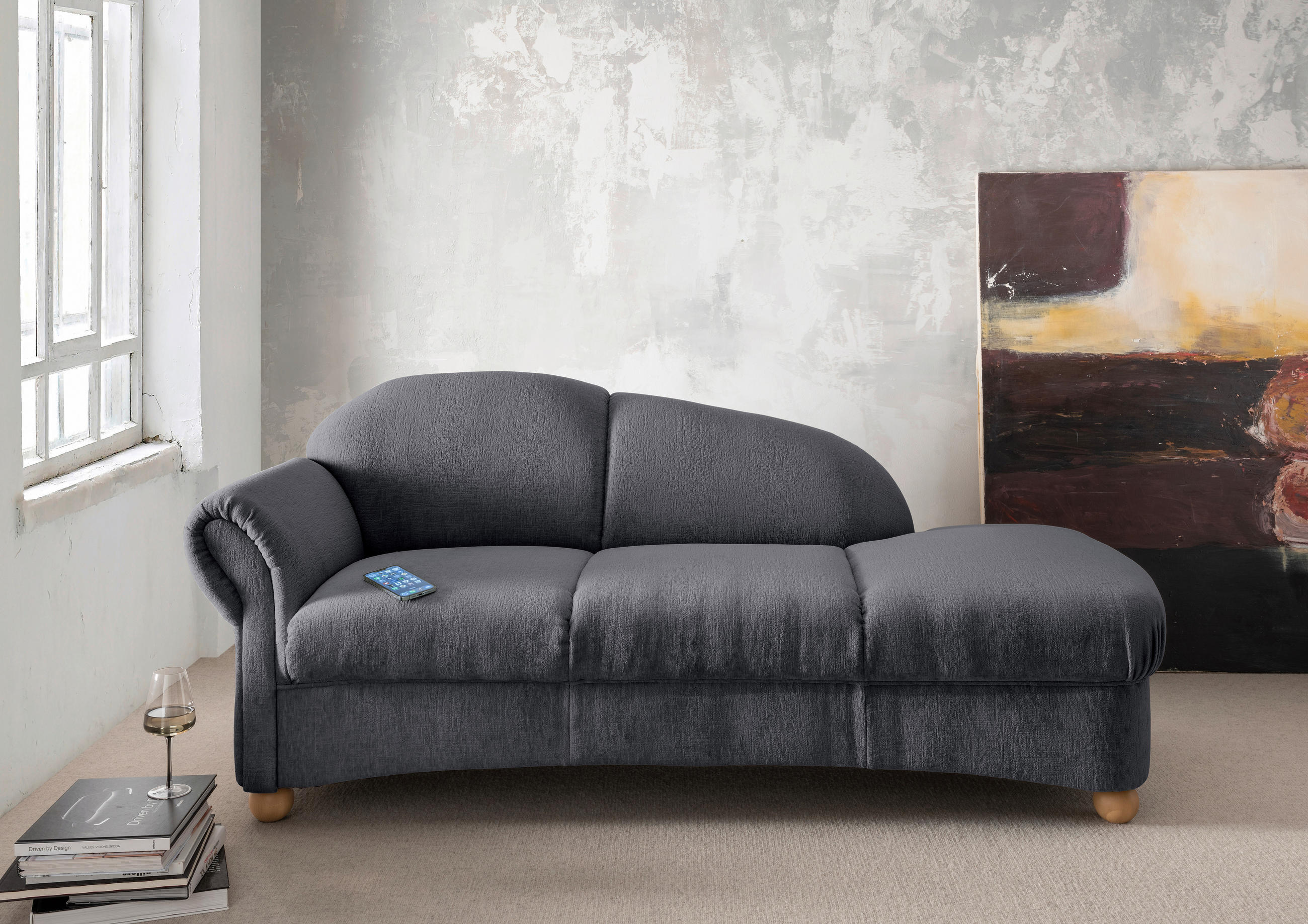 OTTOMANE in Mikrofaser Anthrazit  - Wildeiche/Anthrazit, Konventionell, Holz/Textil (86/84/190cm) - Livetastic
