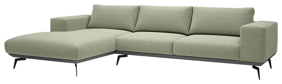 ECKSOFA in Chenille Mintgrün  - Beige/Schwarz, Design, Holz/Textil (180/330cm) - MID.YOU