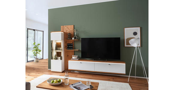 WOHNWAND in Weiß, Eiche Bianco 303/203/50 cm - Eiche Bianco/Anthrazit, Design, Glas/Holz (303/203/50cm) - Novel