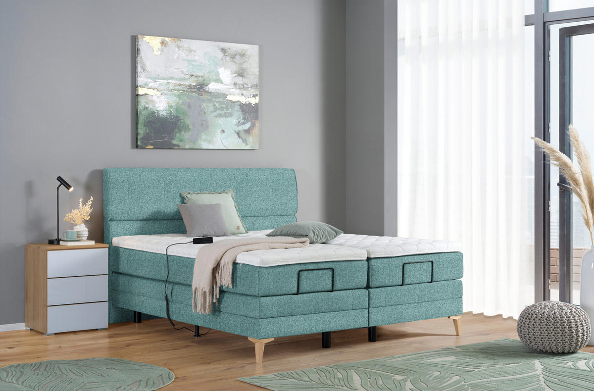 BOXSPRINGBETT 200/200 cm  in Petrol  - Eichefarben/Petrol, KONVENTIONELL, Holz/Textil (200/200cm) - Voleo