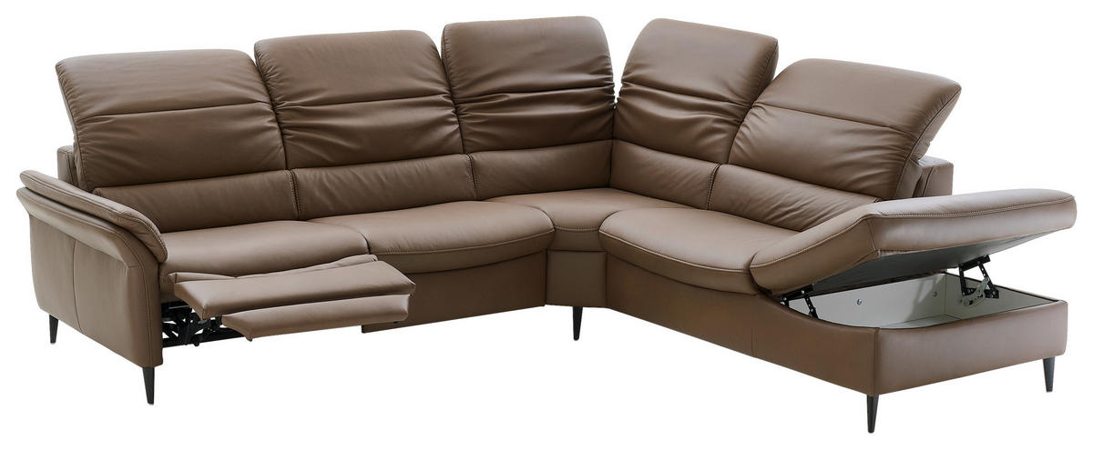 ECKSOFA Braun Echtleder  - Schwarz/Braun, Design, Leder/Metall (287/260cm) - Valdera