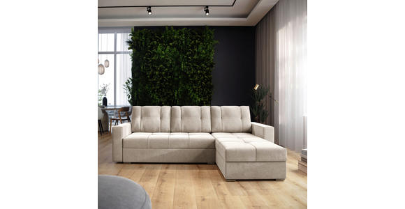 ECKSOFA Creme Samt  - Chromfarben/Creme, KONVENTIONELL, Kunststoff/Textil (233/140cm) - Carryhome