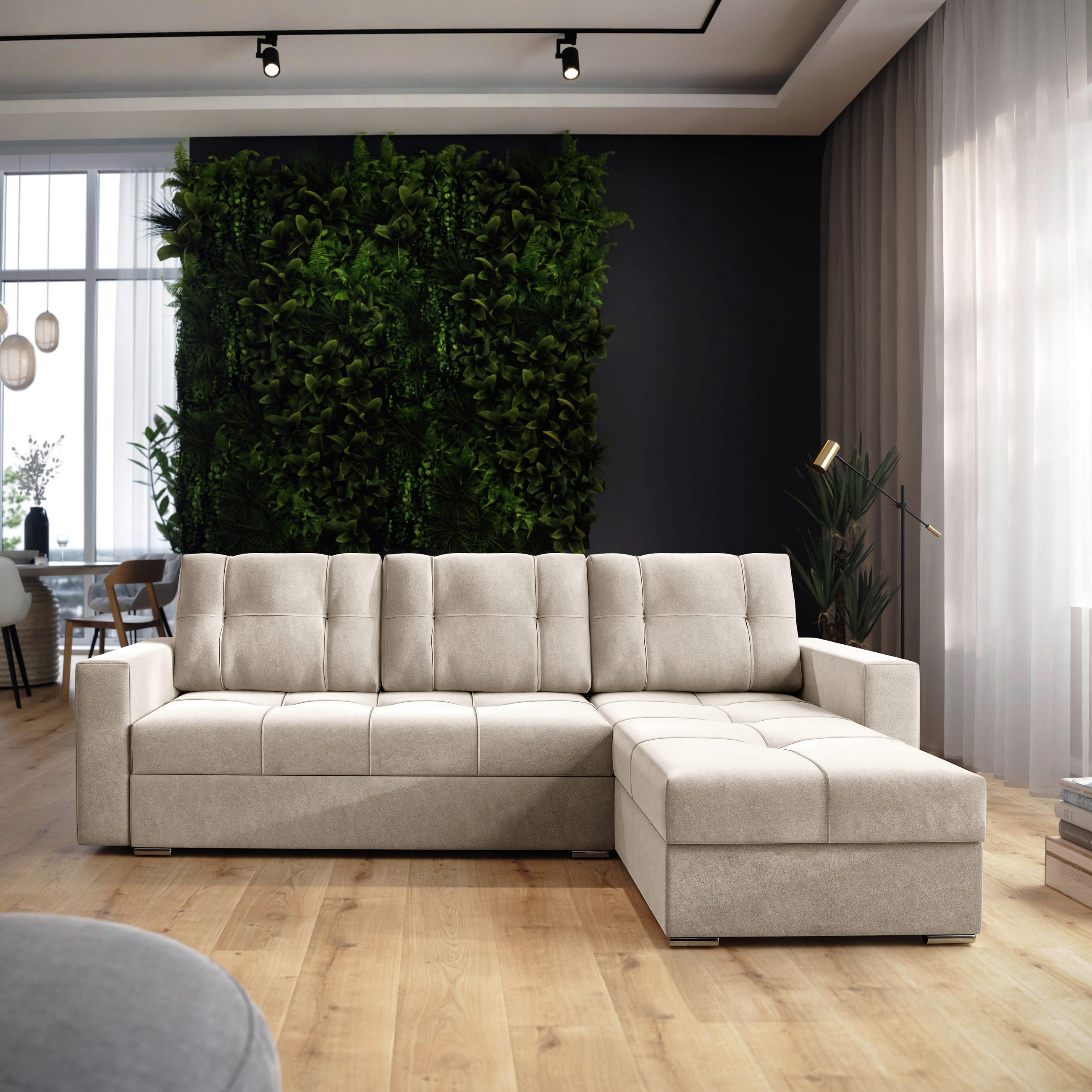 ECKSOFA Creme Samt  - Chromfarben/Creme, KONVENTIONELL, Kunststoff/Textil (233/140cm) - Carryhome