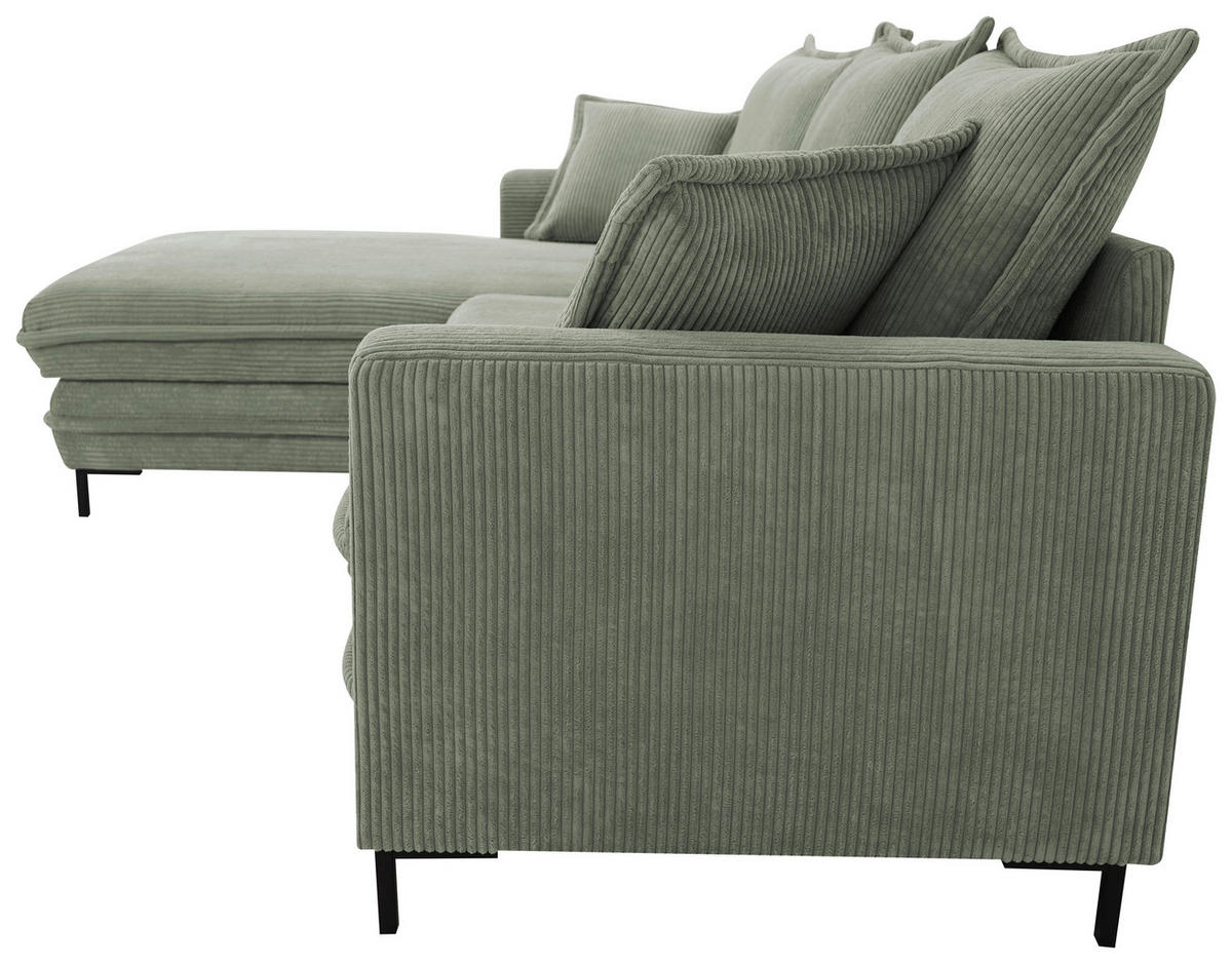 ECKSOFA Grün Cord  - Schwarz/Grün, Design, Textil/Metall (174/272cm) - MID.YOU