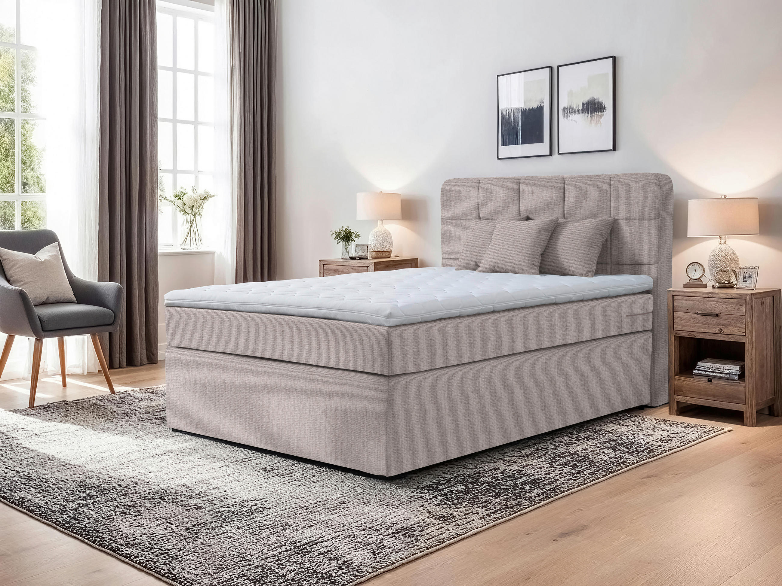 BOXSPRINGBETT 120/200 cm  in Beige  - Beige/Schwarz, Konventionell, Kunststoff/Textil (120/200cm) - Moderano