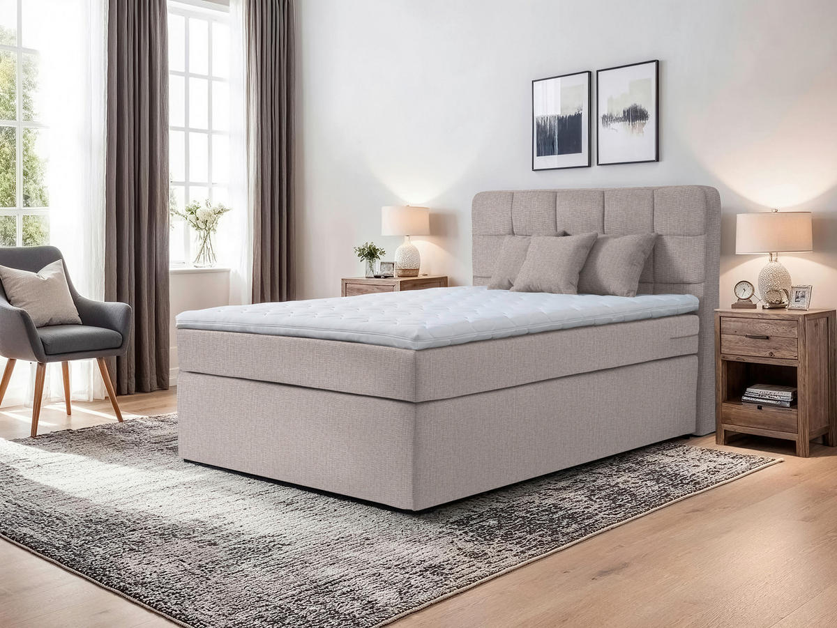 BOXSPRINGBETT 120/200 cm  in Beige  - Beige/Schwarz, Konventionell, Kunststoff/Textil (120/200cm) - Moderano