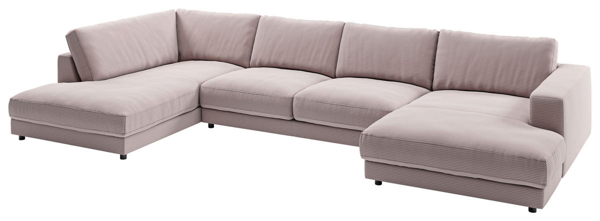 WOHNLANDSCHAFT in Cord Rosa  - Schwarz/Rosa, Design, Kunststoff/Textil (224/425/190cm) - Pure Home Lifestyle