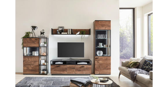 WOHNWAND  in Grau, Eichefarben  319,5/206,2/50 cm  - Eichefarben/Schwarz, KONVENTIONELL, Glas/Holzwerkstoff (319,5/206,2/50cm) - Cantus