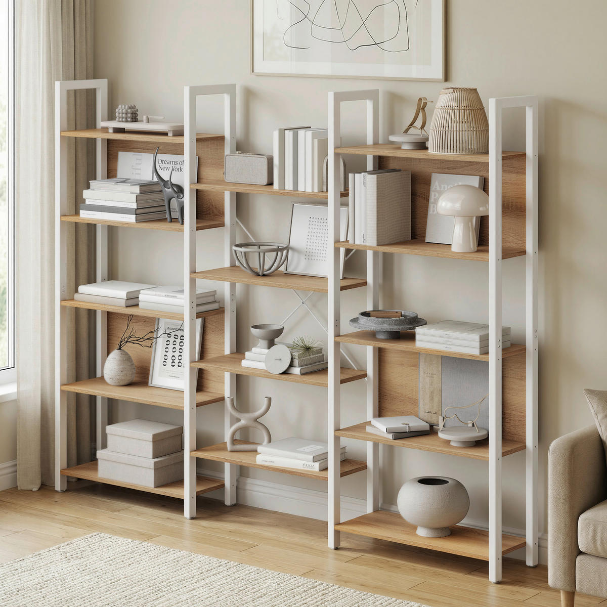 BÜCHERWAND Weiß, Eichefarben  - Eichefarben/Weiß, Trend, Holzwerkstoff/Metall (158/166/24cm) - Boxxx