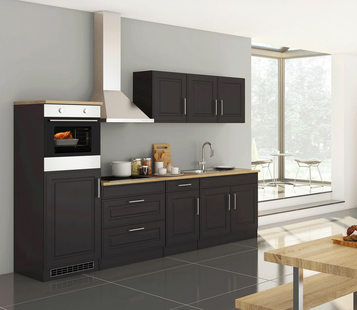 KÜCHENLEERBLOCK 300 cm   in Graphitfarben, Sonoma Eiche  - Alufarben/Graphitfarben, MODERN, Holzwerkstoff/Metall (300cm) - Held