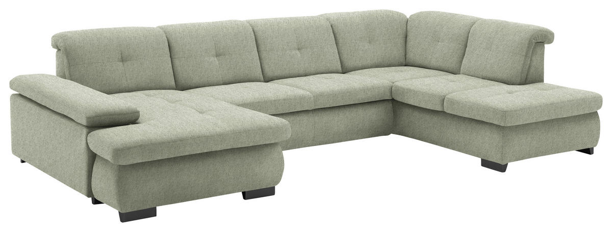 WOHNLANDSCHAFT Grün Webstoff  - Schwarz/Grün, Design, Textil/Metall (174/337/210cm) - Beldomo Style