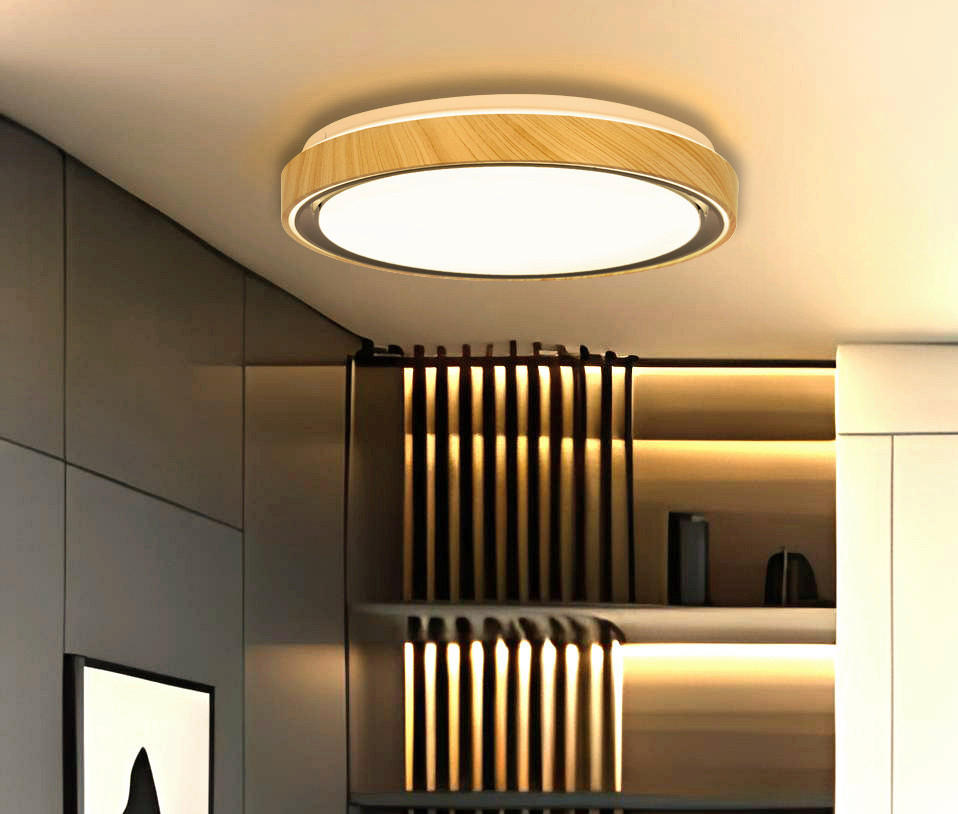 LED-TAKLAMPA Aflo 38/38/7.5 cm  - svart/ekfärgad, Natur, metall/plast (38/38/7.5cm)
