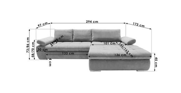 ECKSOFA in Flachgewebe Hellgrau  294/173 cm  - Chromfarben/Hellgrau, Design, Kunststoff/Textil (294/173cm) - Carryhome