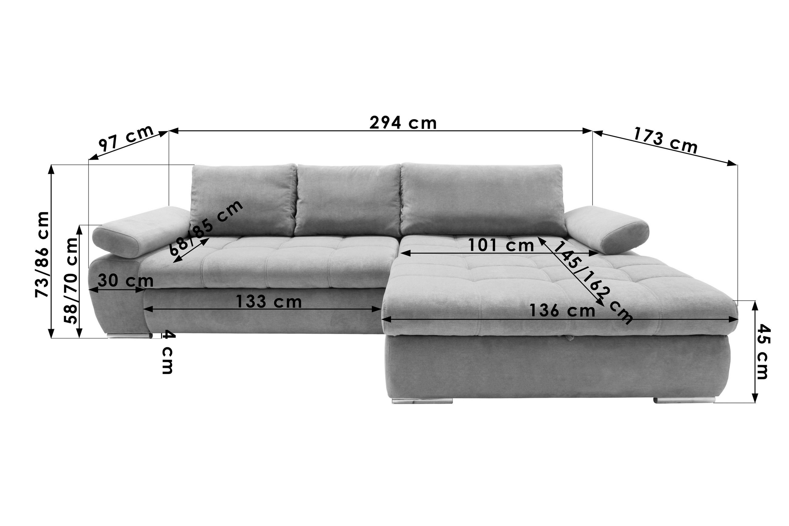 SAROKKANAPÉ textil olajkék  - olajkék/krómszínű, Design, műanyag/textil (294/173cm) - Carryhome