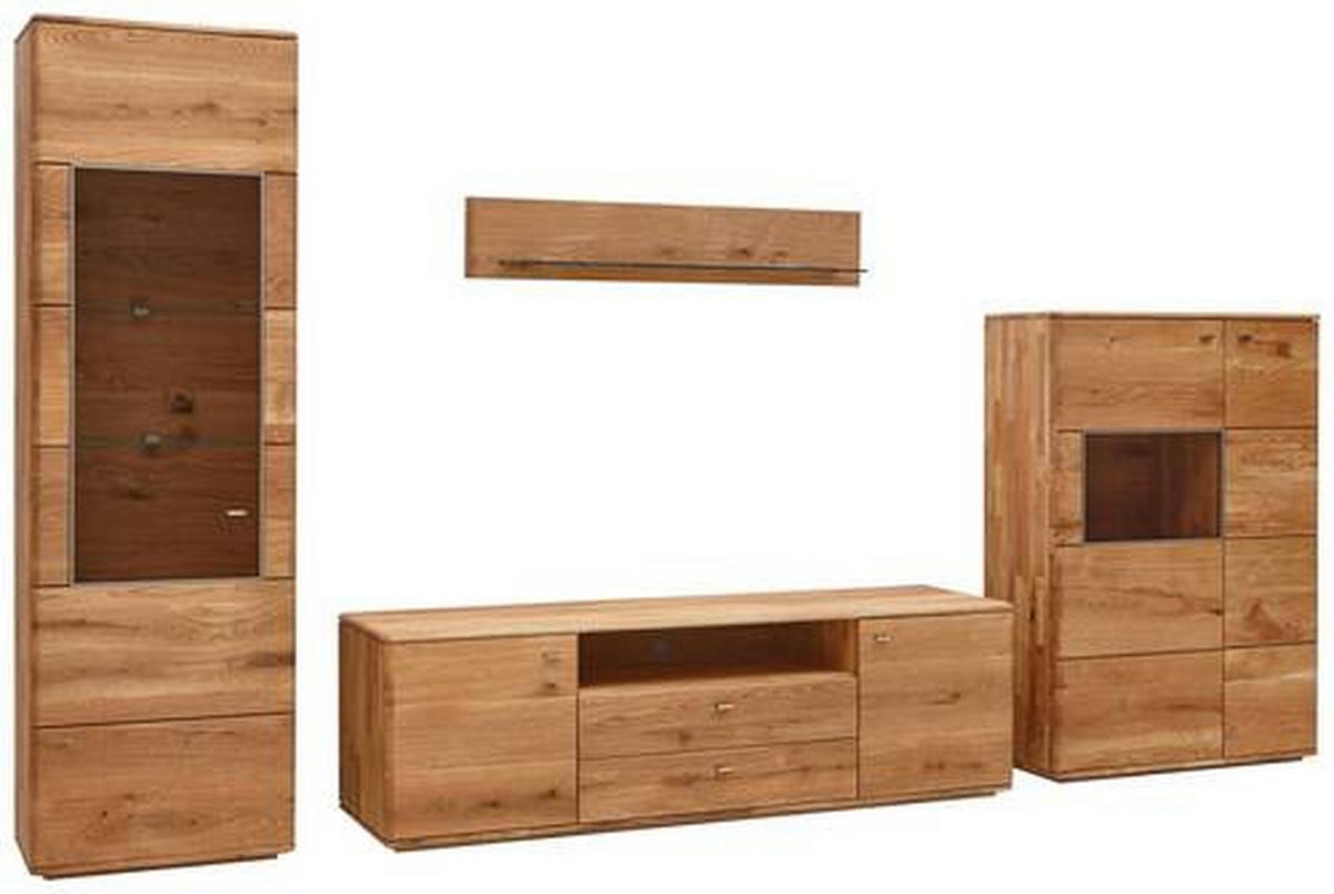 WOHNWAND Denver  in Eichefarben  350/201/48 cm  - Eichefarben/Silberfarben, KONVENTIONELL, Glas/Holz (350/201/48cm) - Linea Natura