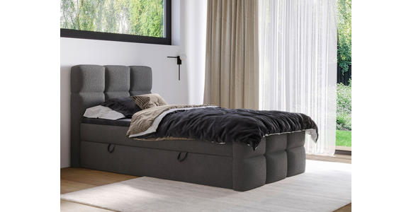 BOXBETT 120/200 cm,  in Dunkelgrau, gepolstertes Kopfteil, Bettkasten, Topper, H3 = fest  - Dunkelgrau/Schwarz, Design, Holzwerkstoff/Kunststoff (120/200cm) - Xora