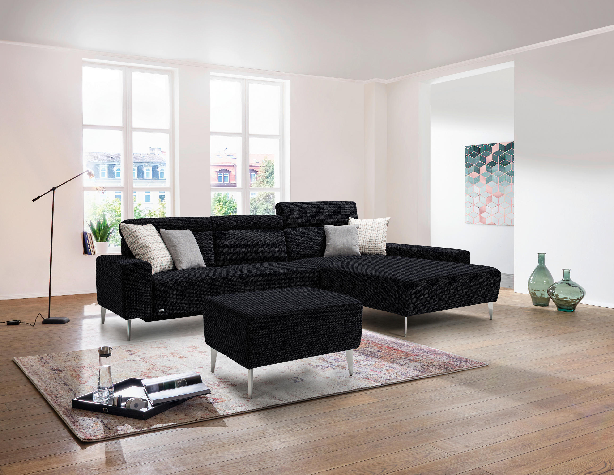 ECKSOFA in Webstoff Anthrazit  308/205 cm  - Anthrazit/Alufarben, Design, Textil (308/205cm) - Sedda