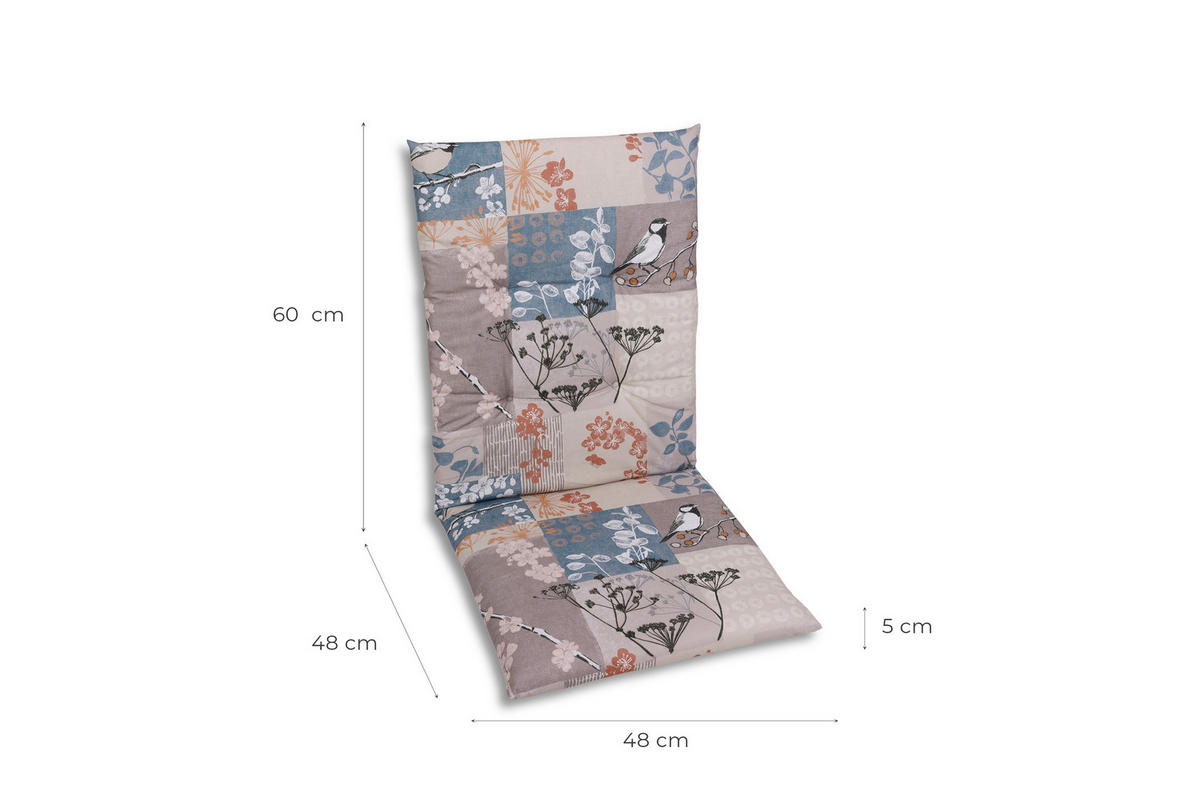 SESSELAUFLAGE in Blau, Schwarz, Weiß, Taupe, Rostfarben Blätter  - Taupe/Blau, Basics, Textil (48/108cm)