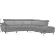 ECKSOFA in Flachgewebe, Mikrofaser Dunkelblau  271/239 cm  - Beige/Alufarben, Design, Textil/Metall (271/239cm) - Cantus
