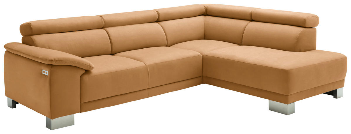 ECKSOFA in Mikrofaser Gelb, Orange  - Chromfarben/Gelb, Design, Holz/Textil (270/205cm) - Pure Home Lifestyle