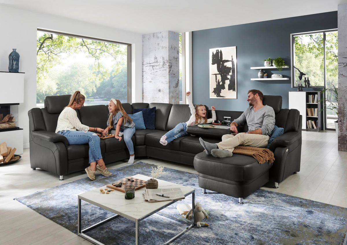 WOHNLANDSCHAFT in Echtleder Anthrazit  - Anthrazit/Alufarben, Konventionell, Leder/Metall (239/329/165cm) - Beldomo Premium