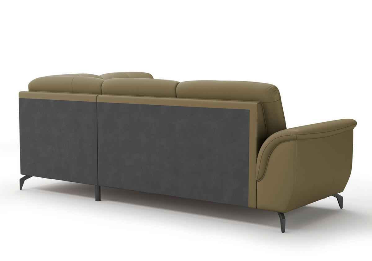 ECKSOFA Vliesstoff Kombination Echtleder/Stoff Olivgrün  - Schwarz/Olivgrün, Modern, Leder/Textil (244/212cm) - Sit & More