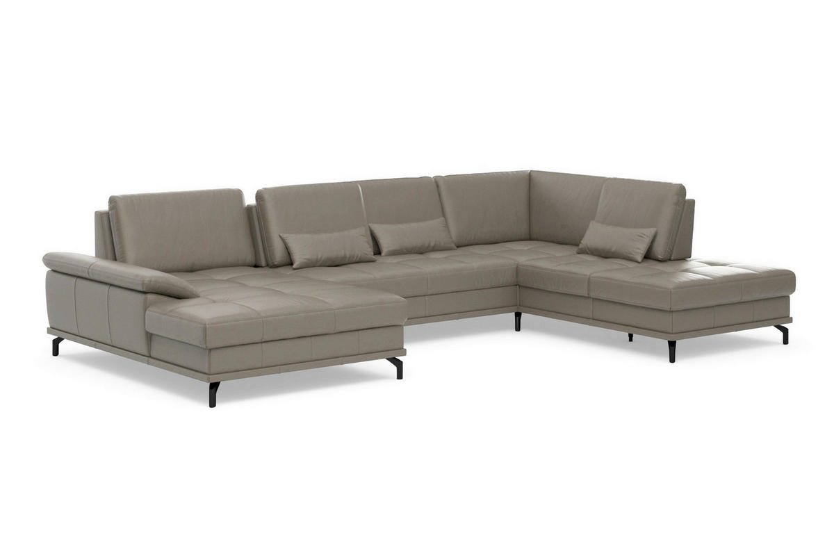 SEDACÍ SOUPRAVA, kůže, šedá - šedá/černá, Basics, kov/textil (176/363/223cm) - Sit & More