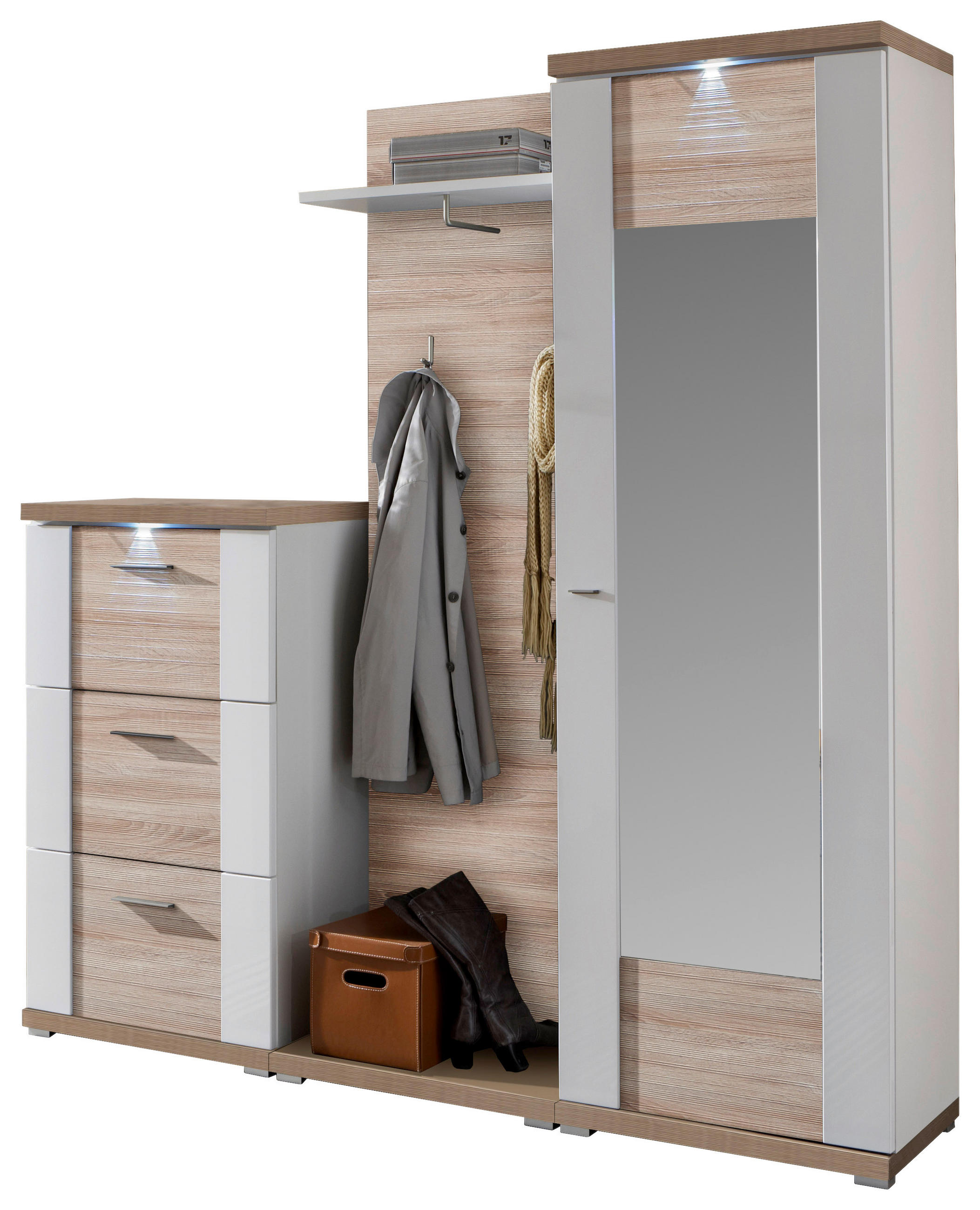 GARDEROBE Weiß, Eichefarben - Eichefarben/Weiß, Design (195/206,6/41,6cm) - Xora