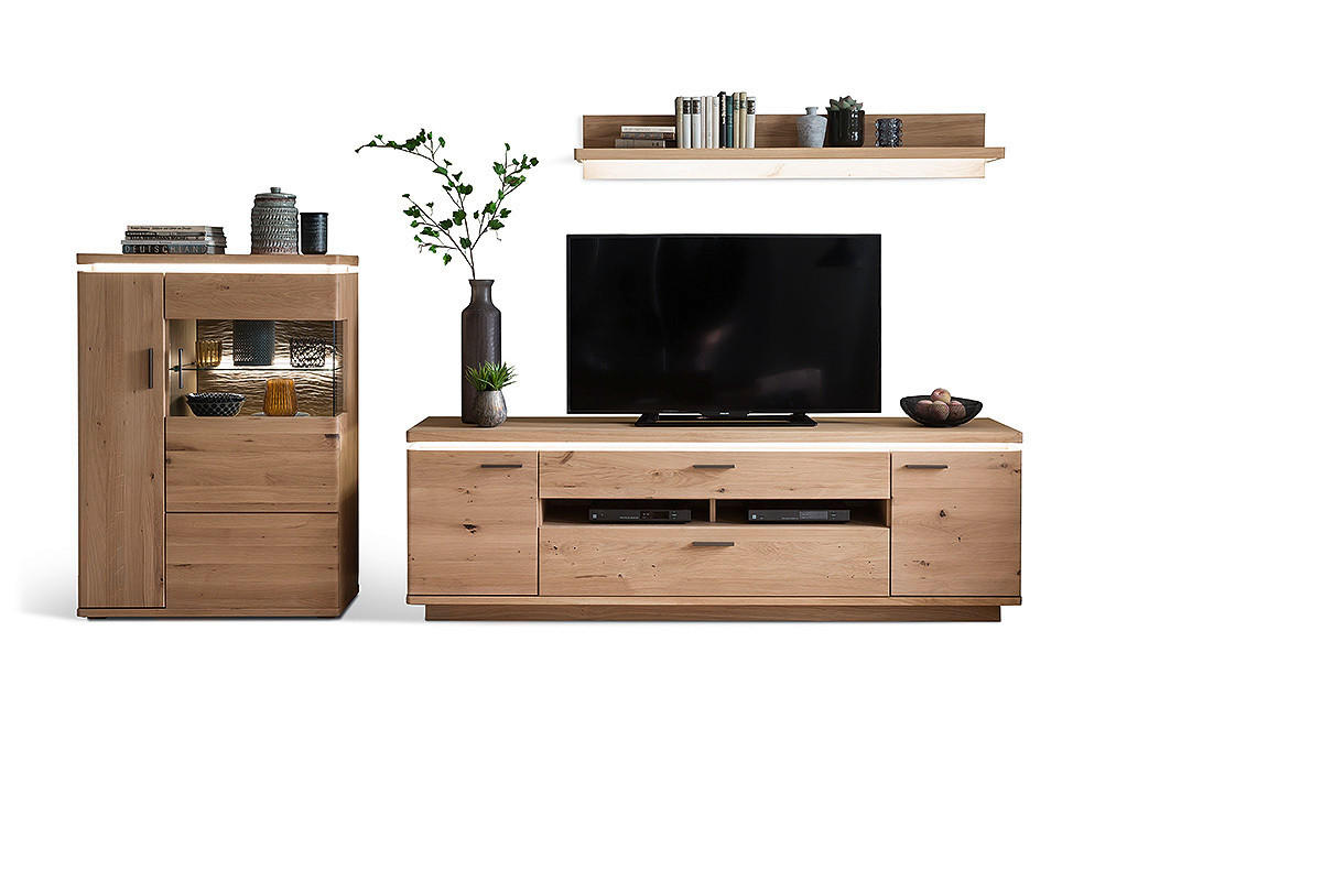 WOHNWAND Barcelona  in Eichefarben  315/175/50 cm  - Eichefarben/Anthrazit, Design, Glas/Holz (315/175/50cm) - Livetastic