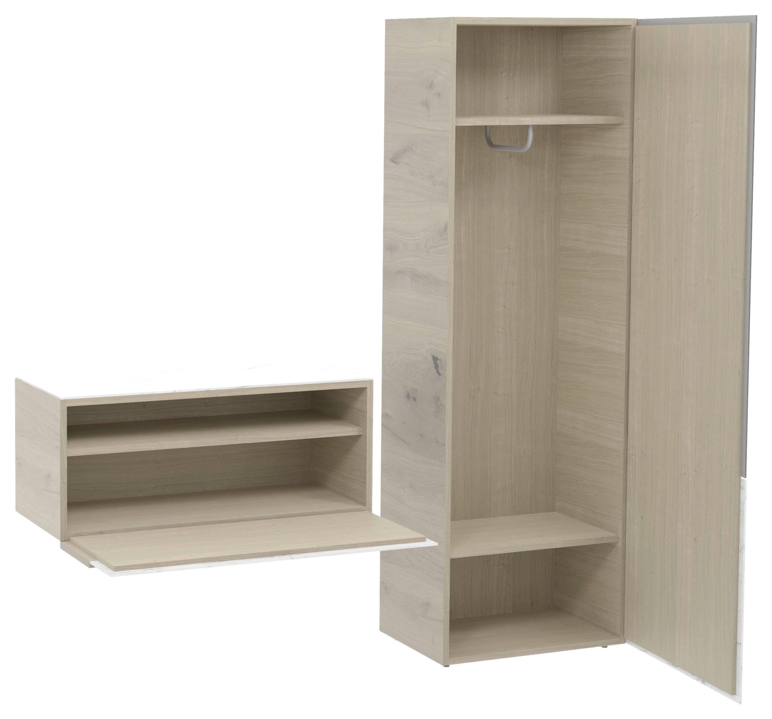 GARDEROBE 2-teilig  in 184/194/42,6 cm  - Eichefarben/Weiß, Natur, Glas/Holz (184/194/42,6cm) - Voglauer